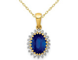 1.30 Carat (ctw) Natural Blue Sapphire Drop Pendant Necklace in 14K Yellow Gold with Diamonds and Chain